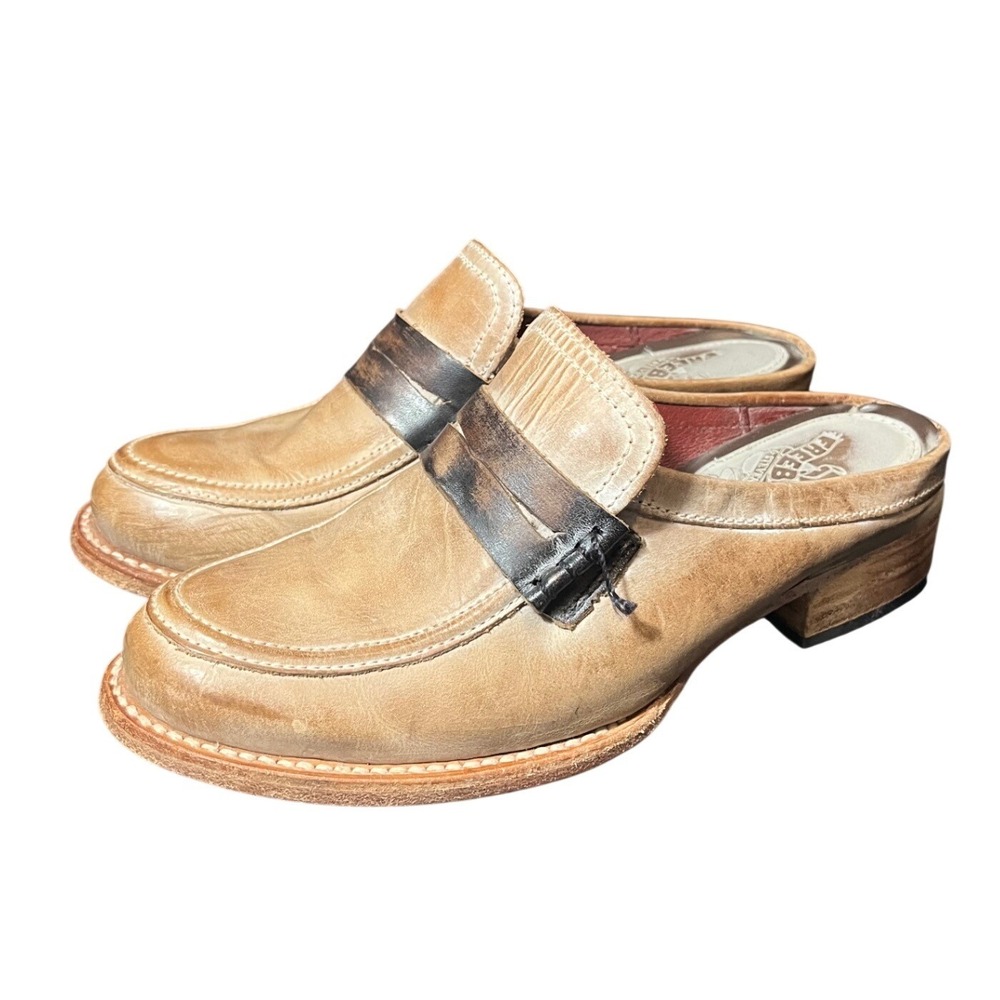 Freebird by Steven Mona Lisa Taupe Tan Brown Leather Mules Women's Size 7